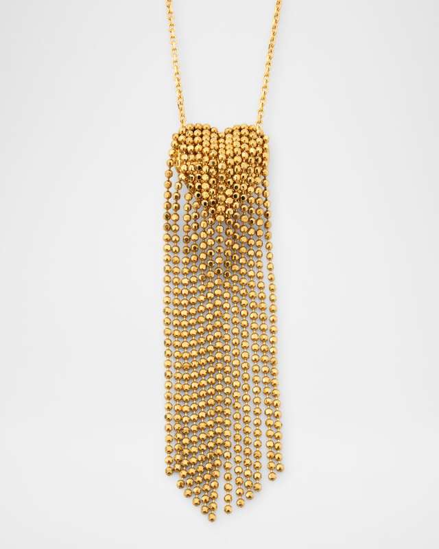 18K Yellow Gold Hearts Chains Fringe Necklace